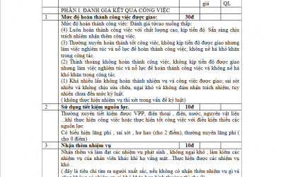 Nội dung mẫu đánh giá kết quả công việc chi tiết nhất
