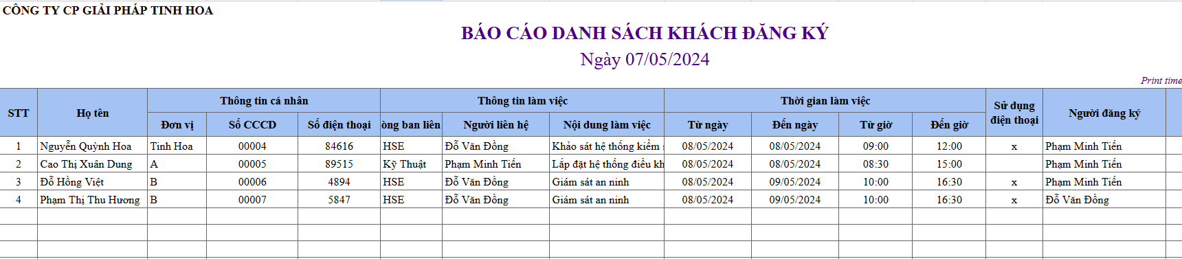 Danh sách các báo cáo chuẩn trên phần mềm kiểm soát ra vào cổng eGCS Portal 5
